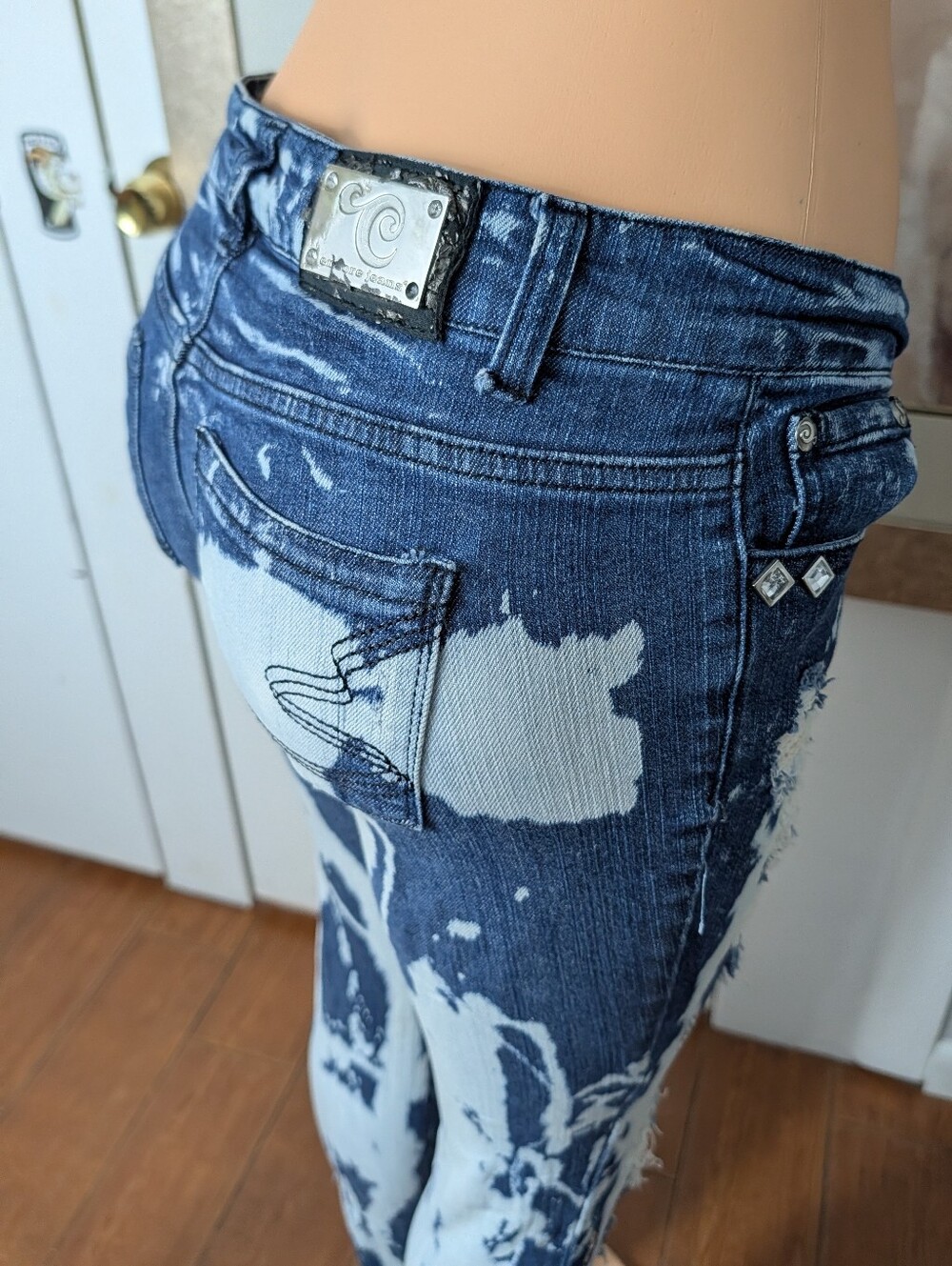 Encore Studed Skinny Jeans punk rock/goth style acid-washed bleached Size 5 - Picture 6 of 10
